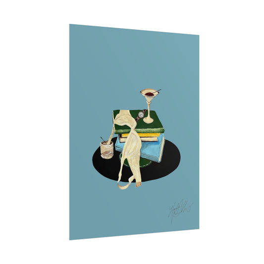Last Call | Vintage Book Stack and Martini Glass Illustration