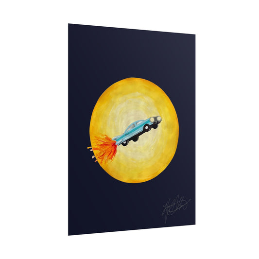 Joyride | Retro Rocket Car Space Surrealism Art Print