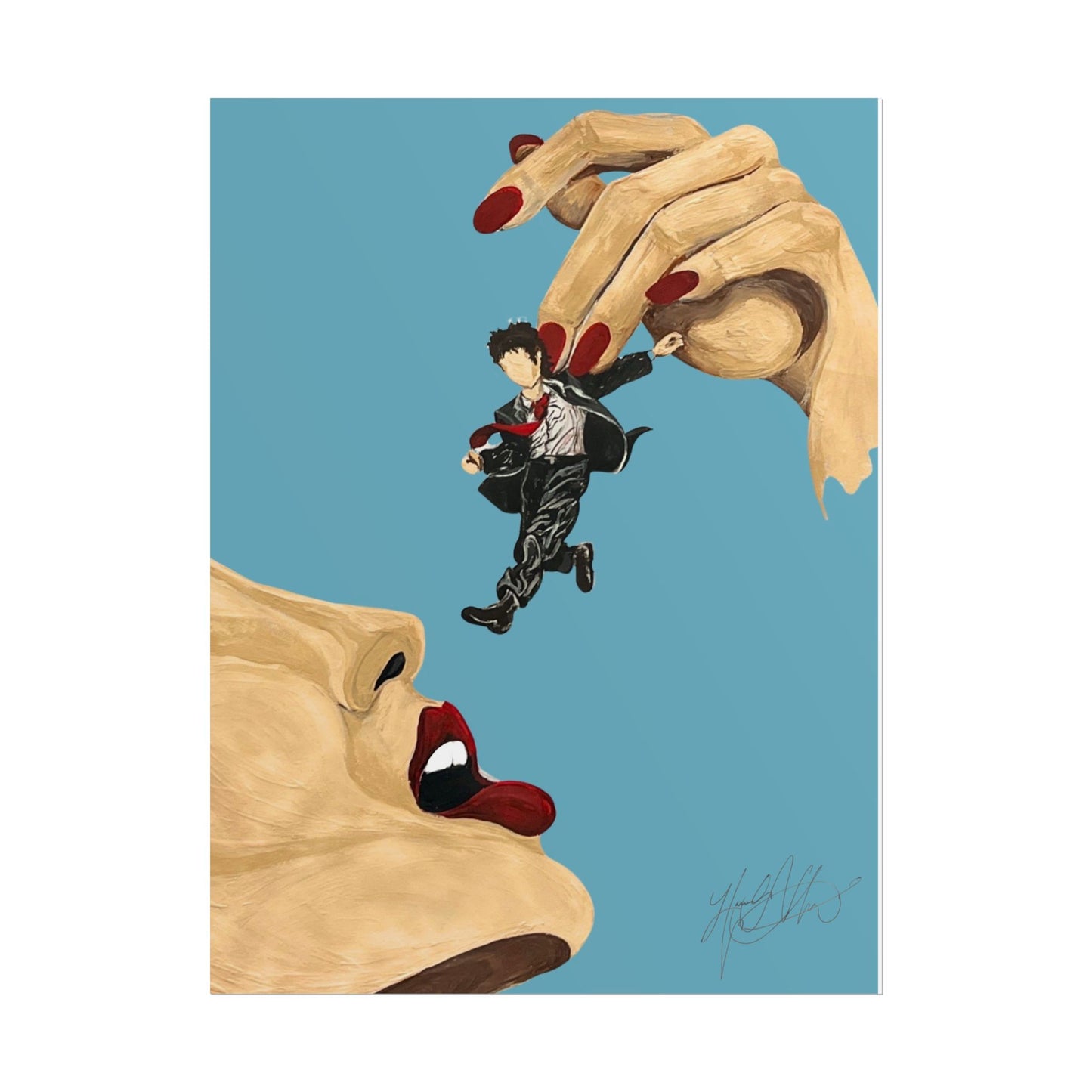 Maneater | Retro Pop Art Surreal Hand and Figure Illustration