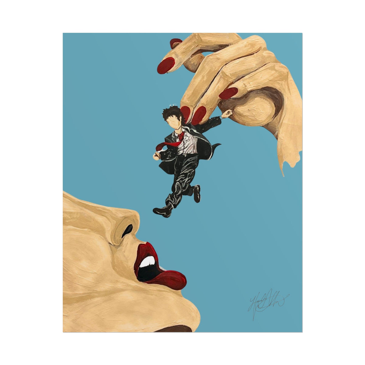 Maneater | Retro Pop Art Surreal Hand and Figure Illustration